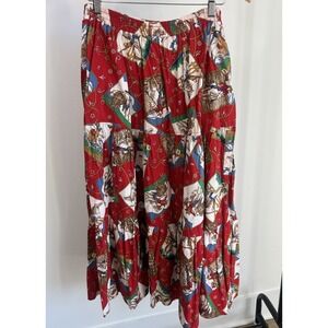 Vintage Western Claus Rodeo Cowboy Tiered Long Bucking Horse Skirt Sz Medium Red